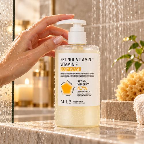 APLB - Retinol Vitamin C Vitamin E Body Wash - Rozjasňující tělový mycí gel s retinolem a vitaminy C & E - 300 ml