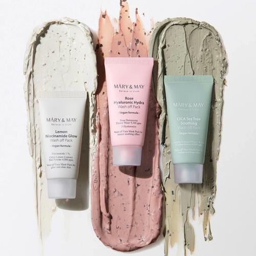 MARY & MAY – Vegan Rose Hyaluronic Hydra Wash Off Pack – Růžová hydratační a čistící maska s růží a jílem