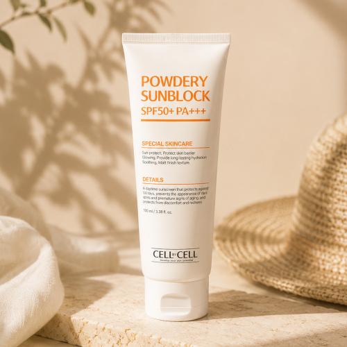 CELL BY CELL - Powdery Sunblock SPF50+ PA+++ - Minerální SPF pro matný a sametový finish - 100 ml
