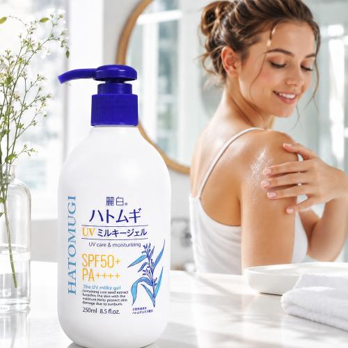 KUMANO COSME - Reihaku Hatomugi The UV Milky Gel SPF50+ PA++++ - Hydratační SPF gel na obličej a tělo - 250 ml