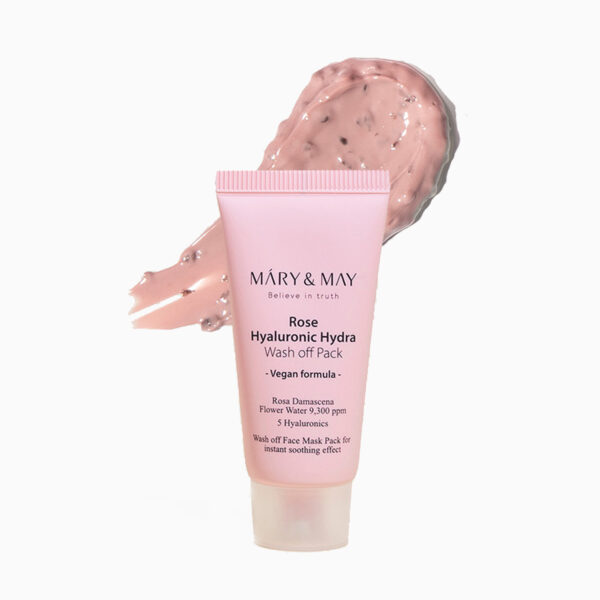 MARY & MAY – Vegan Rose Hyaluronic Hydra Wash Off Pack – Růžová hydratační a čistící maska s růží a jílem - 30 g