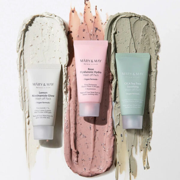 MARY & MAY – Vegan Rose Hyaluronic Hydra Wash Off Pack – Růžová hydratační a čistící maska s růží a jílem - 30 g